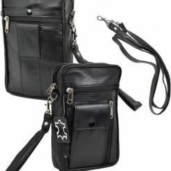 Gloednieuw ✨ Impex Dames Tasje - Leer - Zwart - 22 X 14 Cm - 6 Opbergvakken - Met Polsband - Mannen - Festival - Vakantie - Uitgaan - Cadeau Tip !! 🧨