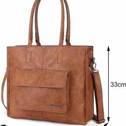 Promo ⭐ Wimona Fantasia 4080 Schoudertas / Laptopotas - Cognac 👍