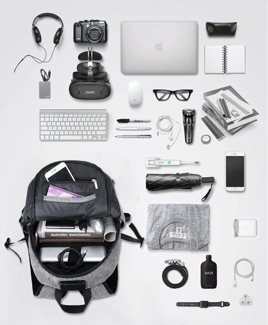 Beste deal 🌟 IGOODS - USB Computer Rugtas Met Lader - Waterdicht - Met Sleutelcode - 15,6 Inch - Grijs ⭐ 5 Beste deal 🌟 IGOODS - USB Computer Rugtas Met Lader - Waterdicht - Met Sleutelcode - 15,6 Inch - Grijs ⭐ - Afbeelding 3