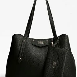 Korting ⭐ Guess Eco Brenton Girlfriend Satchel Dames Handtas - Zwart 👏 -Tassen-Dames Winkel 550x666