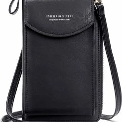 Korting ❤️ Forever Young - Telefoontasje - Portemonnee Dames - Mini Schoudertas Zwart ✔️