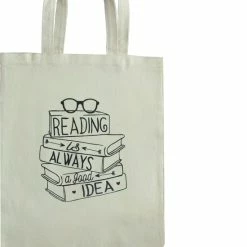 Promo 😉 Merkloos Tavas Katoenen Boek Tasje Draagtas Naturel 38x42 Cm Reading Is Always A Good Idea Tote Bag Tas Shopper Boodschappentas Schoudertas 🛒