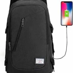 Aanbiedingen 🤩 Rugtas/Rugzak, Laptoptas En Schooltas Voor Dames, Heren, Laptop En School - Met USB En 3.5mm Audio Jack Aansluiting - Lovnix Fularuishi Bag101 Zwart 🛒