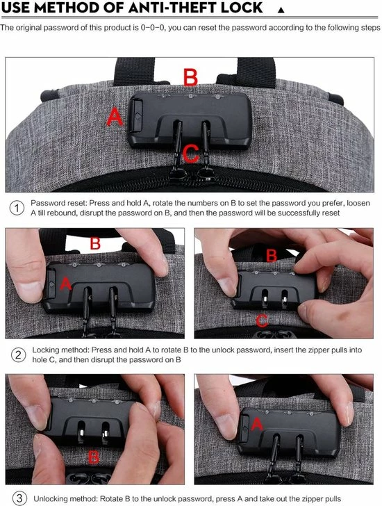 Beste deal 🌟 IGOODS - USB Computer Rugtas Met Lader - Waterdicht - Met Sleutelcode - 15,6 Inch - Grijs ⭐ 6 Beste deal 🌟 IGOODS - USB Computer Rugtas Met Lader - Waterdicht - Met Sleutelcode - 15,6 Inch - Grijs ⭐ - Afbeelding 4