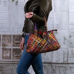 Goedkoop ⌛ Viabologna Handtas Las Dalias Gevlochten Gekleurd Leer - Multicolour 👏 -Tassen-Dames Winkel 550x770 12