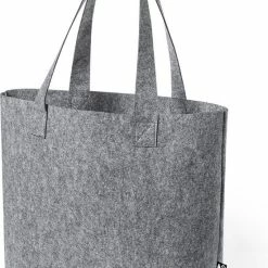 Begroting 🌟 Merkloos Draagtas - Big Shopper - Schoudertas - Lang Hengsel - 42 X 31 Cm - 15 Liter - RPET - Vilt - Grijs ❤️