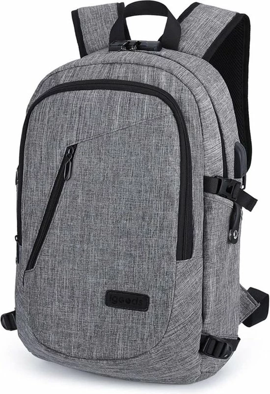 Beste deal 🌟 IGOODS - USB Computer Rugtas Met Lader - Waterdicht - Met Sleutelcode - 15,6 Inch - Grijs ⭐ 3 Beste deal 🌟 IGOODS - USB Computer Rugtas Met Lader - Waterdicht - Met Sleutelcode - 15,6 Inch - Grijs ⭐