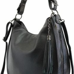 Beste Pirce 🥰 AmbraModa Italiaanse Dames Handtas, Schoudertas, Hobotas Van Echt Leer GL027 Zwart ✨