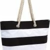 Beste deal ✔️ Merkloos Strandtas Gestreept Zwart/wit 47 Cm - Strandartikelen Beach Bags/shoppers Met Klittenbandsluiting 🤩
